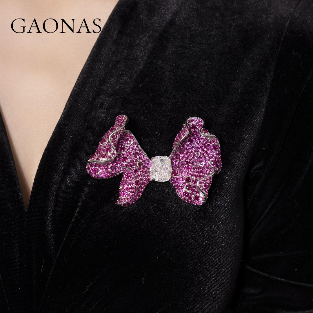 GAONAS Ruby brooch Cubic Zirconia S925 Silver Artificial woman unisex fashion luxurious jewelry Red rich creative gifts 2025 NEW FZ49333