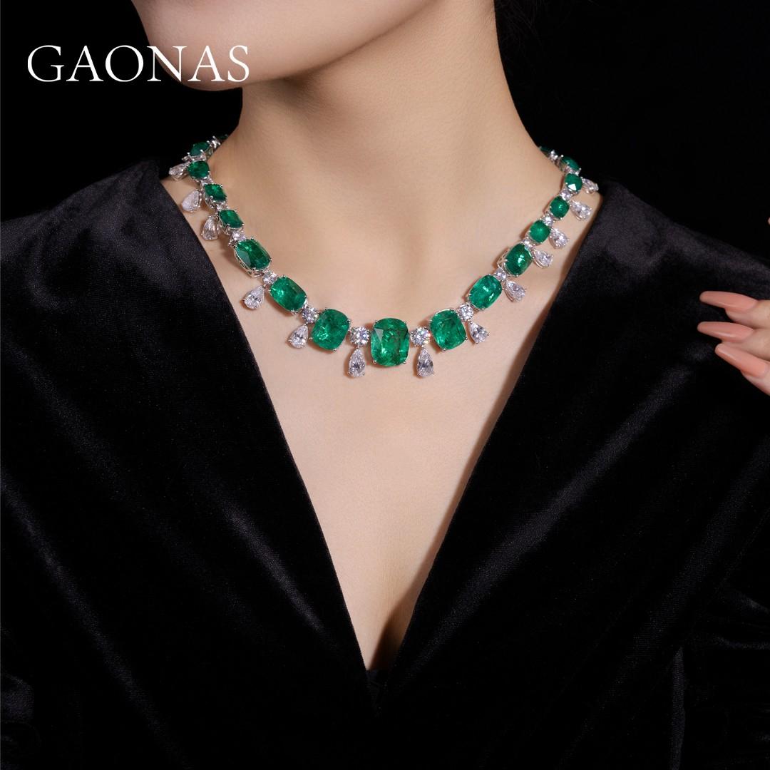 GAONAS Emerald necklace Cubic Zirconia S925 Silver Artificial woman unisex fashion luxurious jewelry Green rich creative gifts 2025 NEW GX0316600