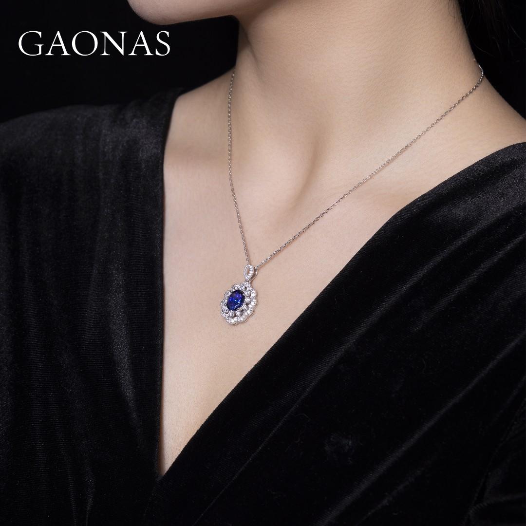 GAONAS Royalblue necklace Cubic Zirconia S925 Silver Artificial woman unisex fashion luxurious jewelry Blue rich creative gift 2025 NEW BX12630