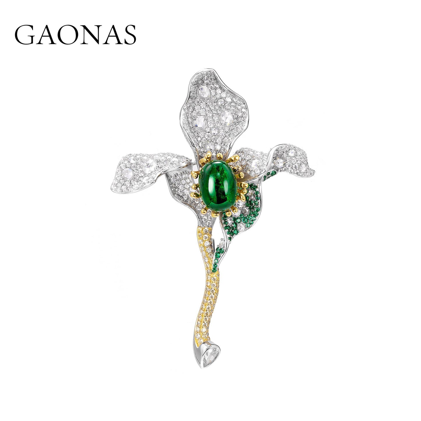 GAONAS Emerald brooch Cubic Zirconia S925 Silver Artificial woman unisex fashion luxurious jewelry Green rich creative gifts 2025 NEW 10063ZG