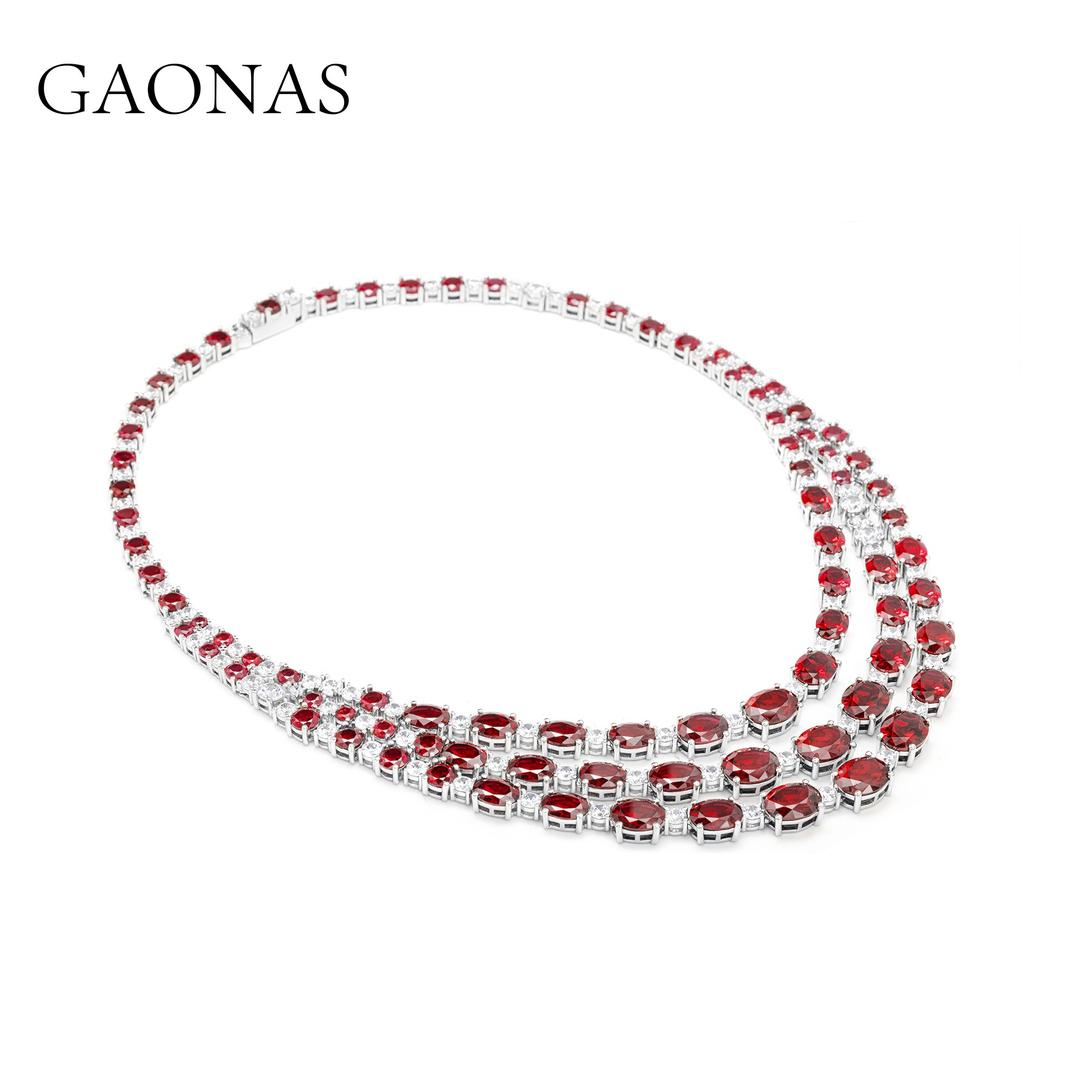 GAONAS Ruby necklace Cubic Zirconia S925 Silver Artificial woman unisex fashion luxurious jewelry Red rich creative gifts 2025 NEW RX121933