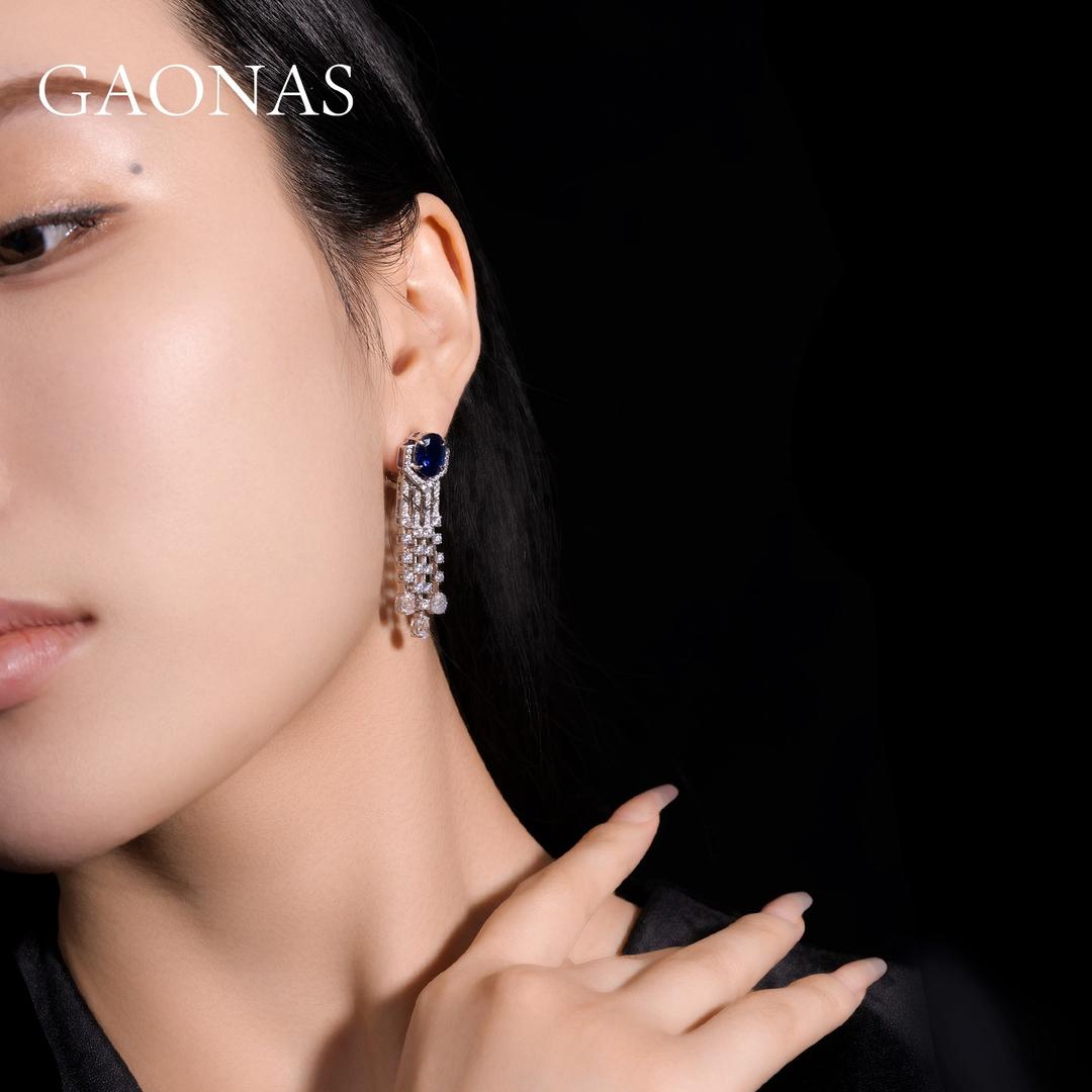 GAONAS Royalblue earring Cubic Zirconia S925 Silver Artificial woman unisex fashion luxurious jewelry Blue rich creative gifts 2025 NEW BE42966