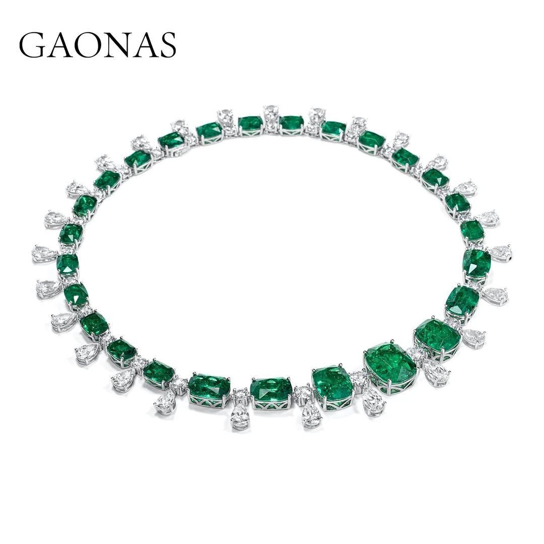 GAONAS Emerald necklace Cubic Zirconia S925 Silver Artificial woman unisex fashion luxurious jewelry Green rich creative gifts 2025 NEW GX0316600
