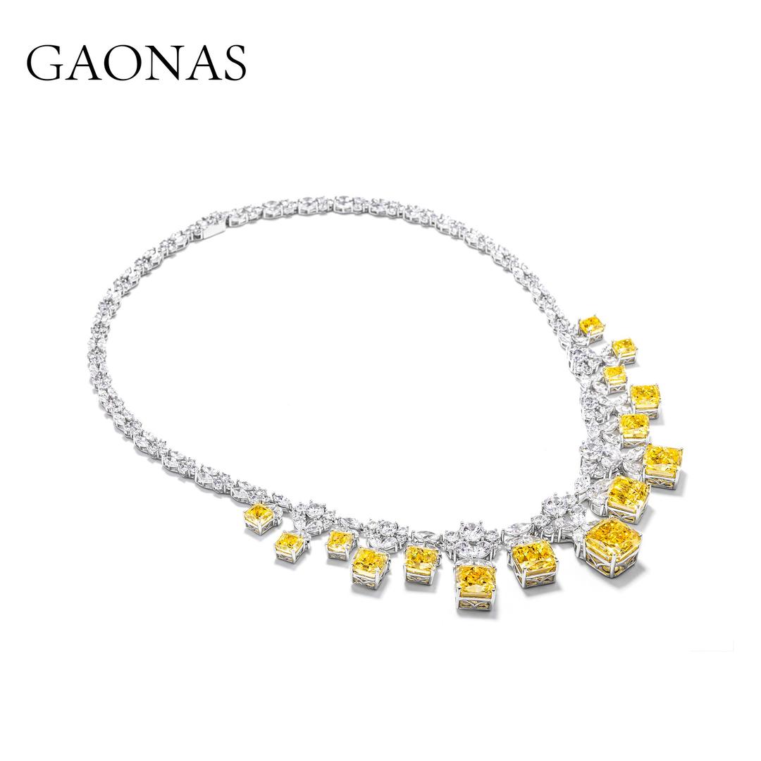 GAONAS Fancy Vivid Yellow necklace Cubic Zirconia S925 Silver Artificial woman unisex fashion luxurious jewelry Yellow rich creative gifts 2025 NEW YX412000