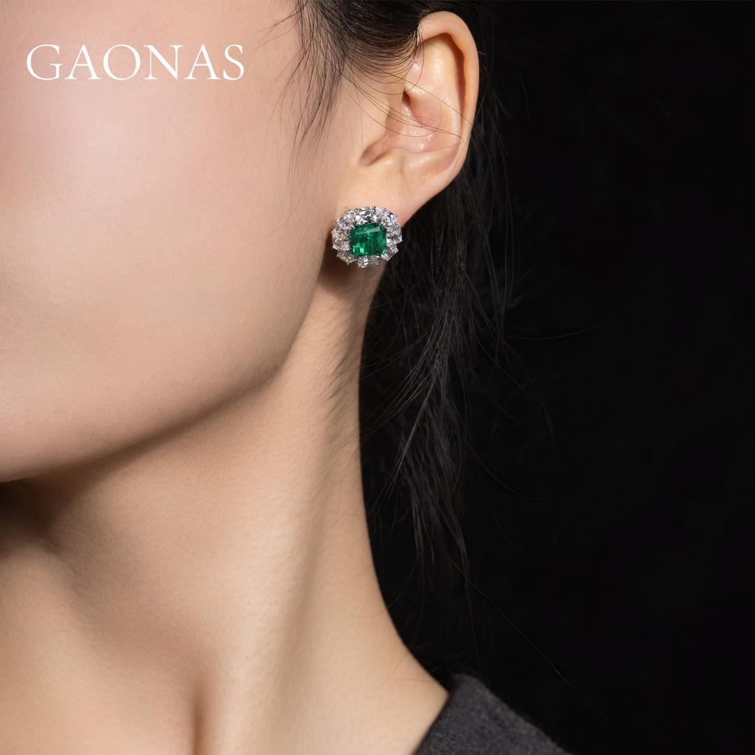 GAONAS Emerald earring Cubic Zirconia S925 Silver Artificial woman unisex fashion luxurious jewelry Green rich creative gifts 2025 NEW GE031330