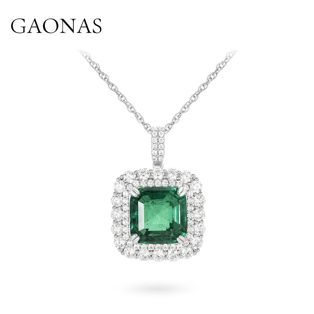 GAONAS Emerald necklace Cubic Zirconia S925 Silver Artificial woman unisex fashion luxurious jewelry Green rich creative gifts 2025 NEW GD043600