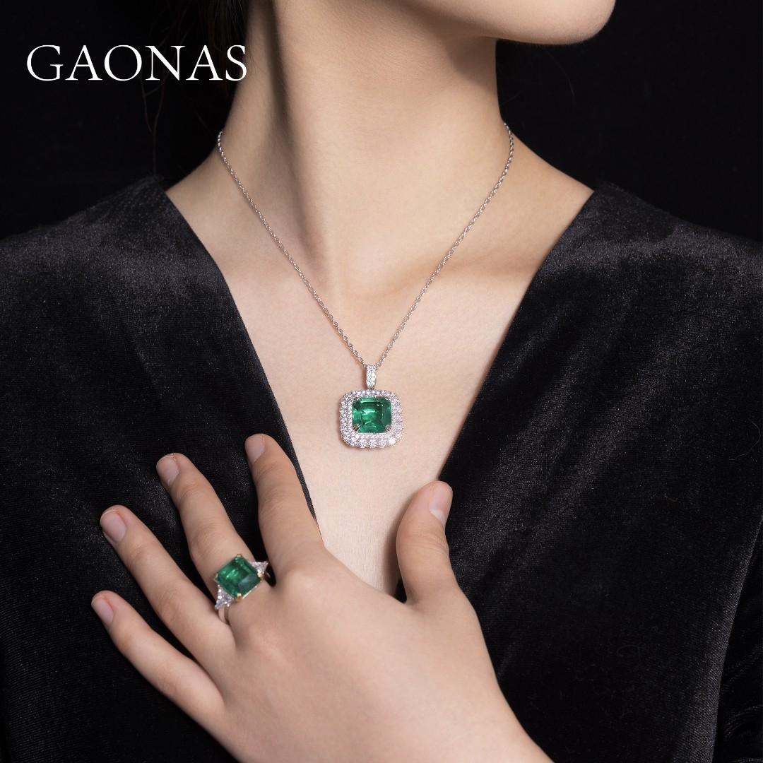 GAONAS Emerald necklace Cubic Zirconia S925 Silver Artificial woman unisex fashion luxurious jewelry Green rich creative gifts 2025 NEW GD043600