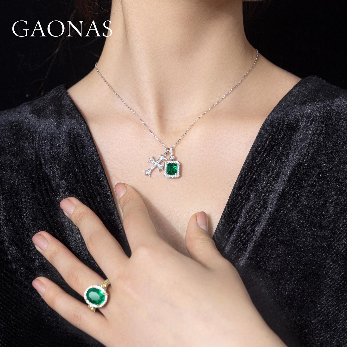 GAONAS Emerald necklace Cubic Zirconia S925 Silver Artificial woman unisex fashion luxurious jewelry Green rich creative gift 2025 NEW GX075600