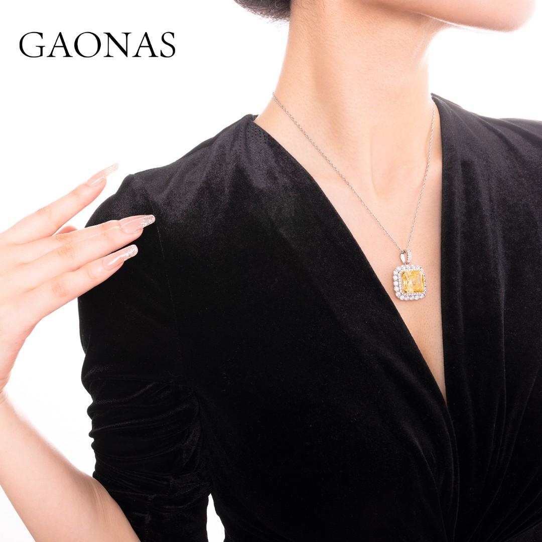 GAONAS Fancy Vivid Yellow necklace Cubic Zirconia S925 Silver Artificial woman unisex fashion luxurious jewelry Yellow rich creative gifts 2025 NEW YD052970
