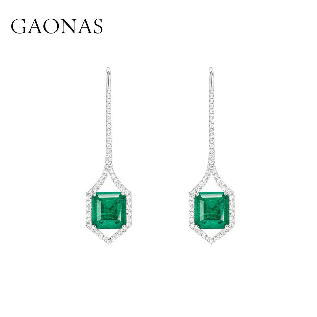 GAONAS Emerald earring Cubic Zirconia S925 Silver Artificial woman unisex fashion luxurious jewelry Green rich creative gifts 2025 NEW BE052863