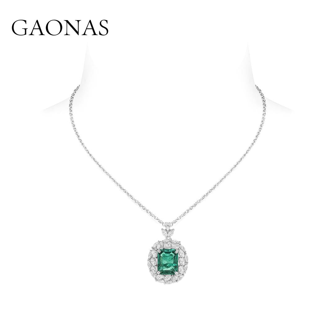 GAONAS Emerald necklace Cubic Zirconia S925 Silver Artificial woman unisex fashion luxurious jewelry Green rich creative gift 2025 NEW GD032070