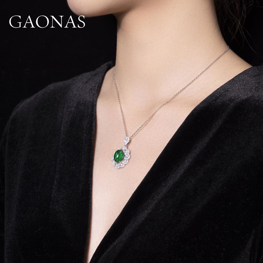 GAONAS Emerald necklace Cubic Zirconia S925 Silver Artificial woman unisex fashion luxurious jewelry Green rich creative gift 2025 NEW GX121266