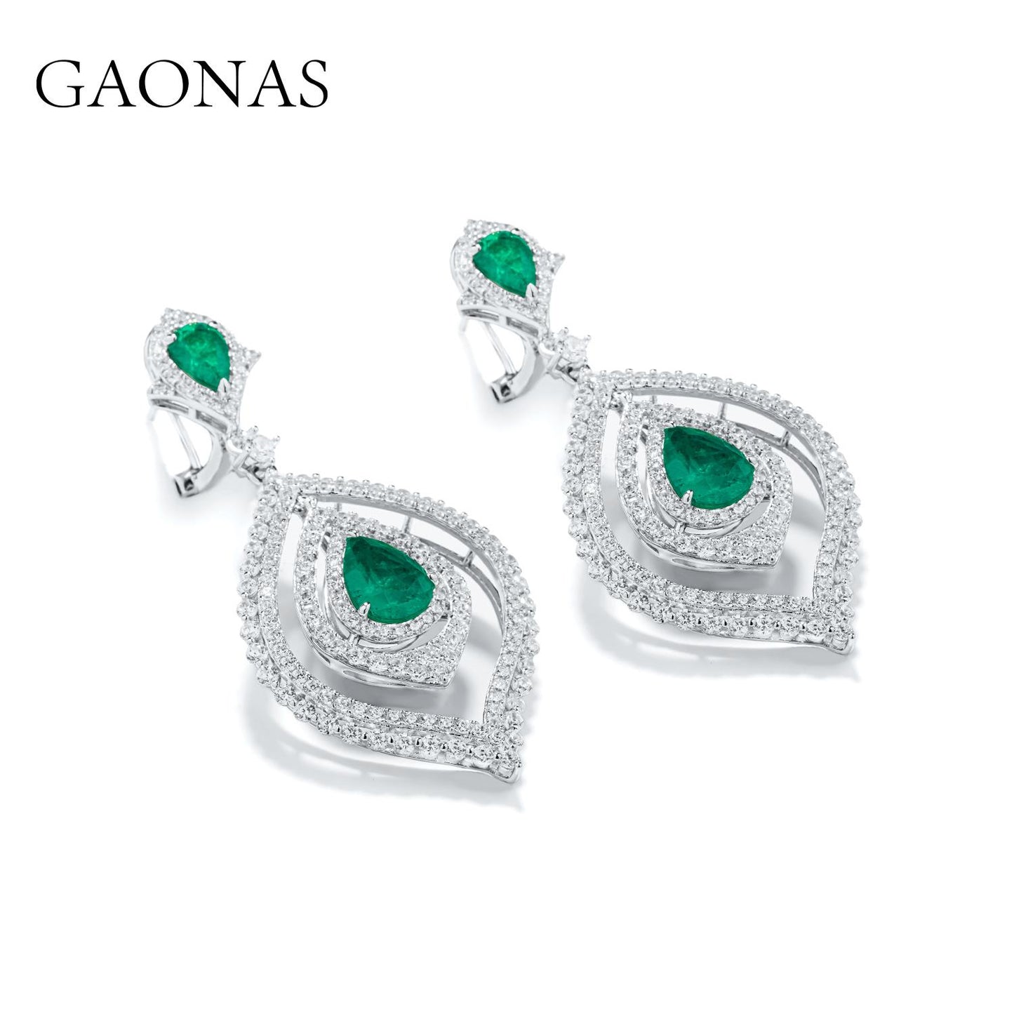 GAONAS Emerald earring Cubic Zirconia S925 Silver Artificial woman unisex fashion luxurious jewelry Green rich creative gifts 2025 NEW GE122400