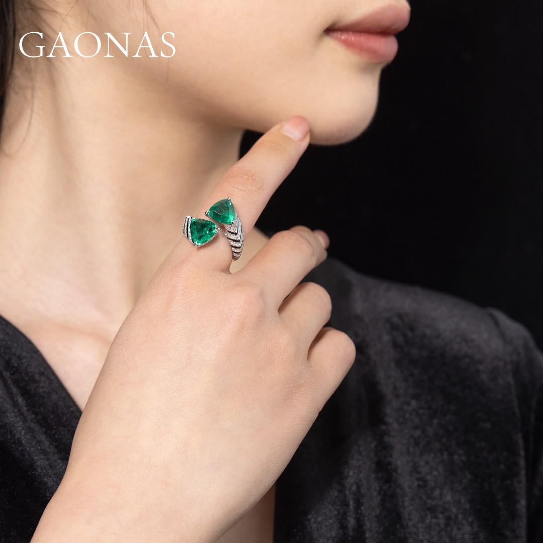 GAONAS Emerald ring Cubic Zirconia S925 Silver Artificial woman unisex fashion luxurious jewelry Green rich creative gifts 2025 NEW GJ041663