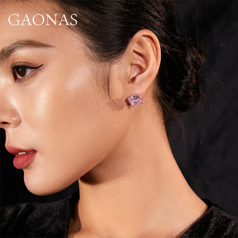 GAONAS Sakura Pink earring Cubic Zirconia S925 Silver Artificial woman unisex fashion luxurious jewelry Pink rich creative gifts 2025 NEW FE051290