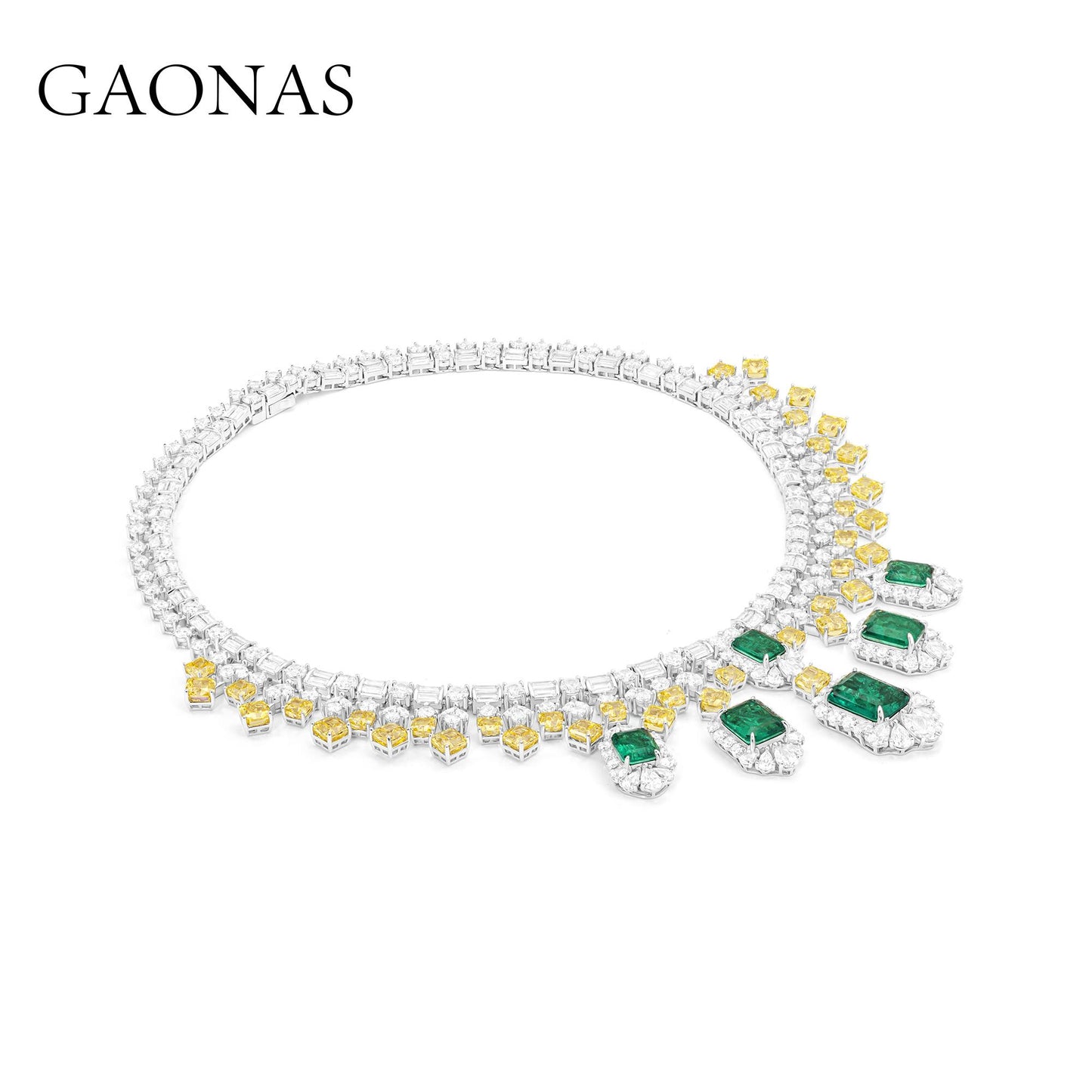GAONAS Emerald necklace Cubic Zirconia S925 Silver Artificial woman unisex fashion luxurious jewelry Green rich creative gifts 2025 NEW 10268XG