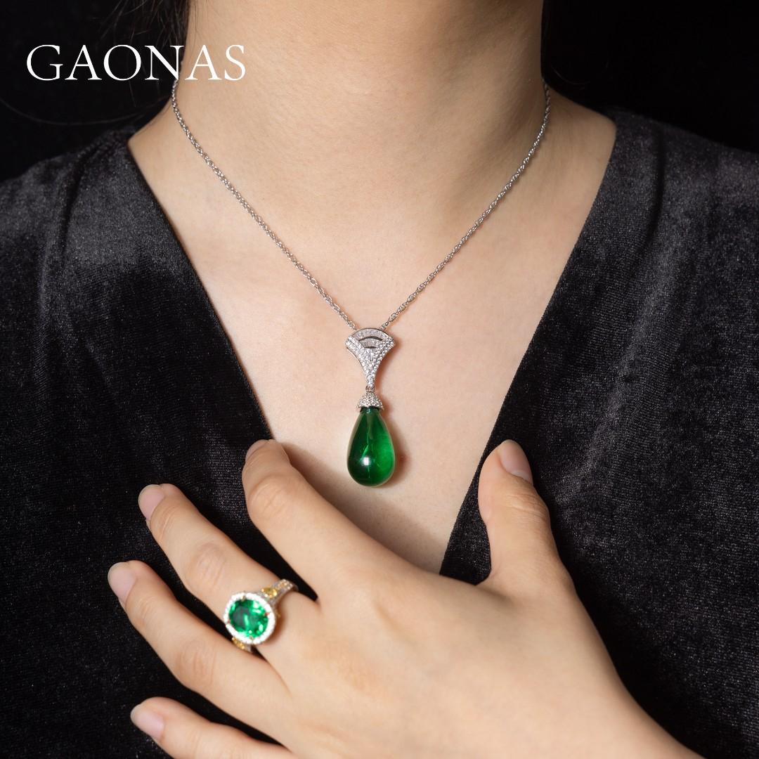GAONAS Emerald necklace Cubic Zirconia S925 Silver Artificial woman unisex fashion luxurious jewelry Green rich creative gifts 2025 NEW GX043066