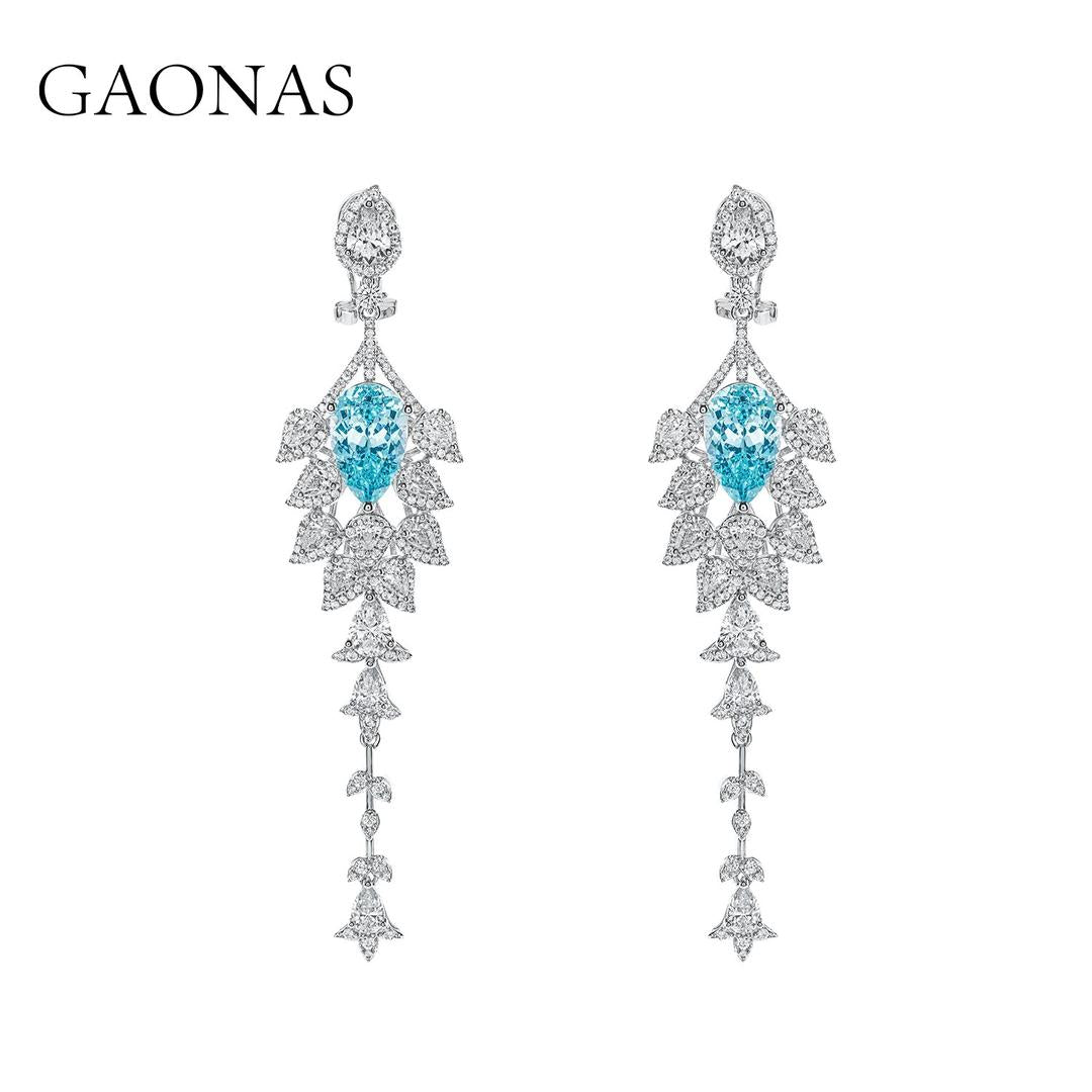 GAONAS Paraiba earring Cubic Zirconia S925 Silver Artificial woman unisex fashion luxurious jewelry Blue rich creative gifts 2025 NEW PLE43600