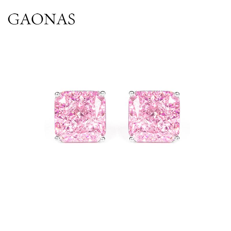 GAONAS Sakura Pink earring Cubic Zirconia S925 Silver Artificial woman unisex fashion luxurious jewelry Pink rich creative gifts 2025 NEW FE051290