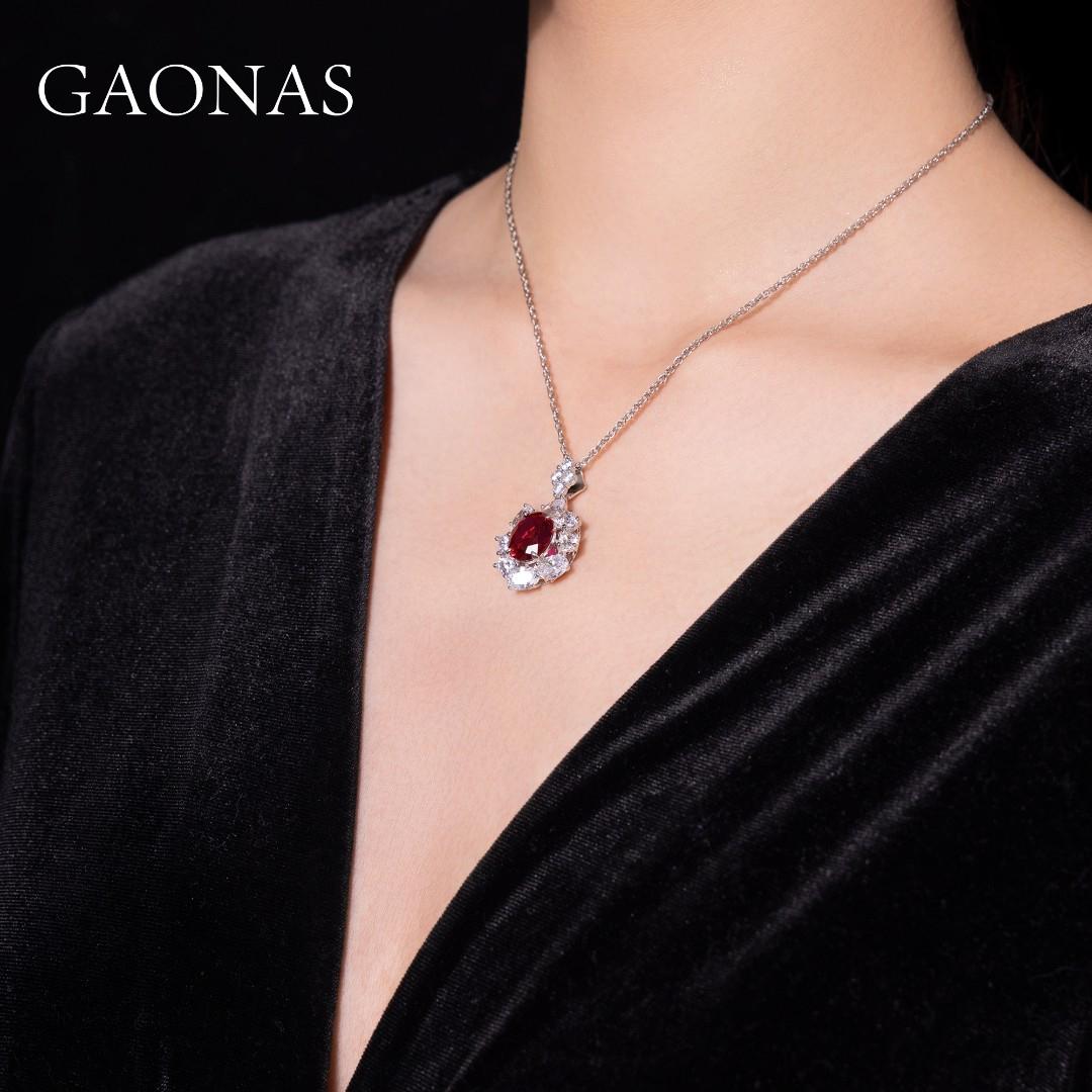 GAONAS Ruby necklace Cubic Zirconia S925 Silver Artificial woman unisex fashion luxurious jewelry Red rich creative gifts 2025 NEW RD052270