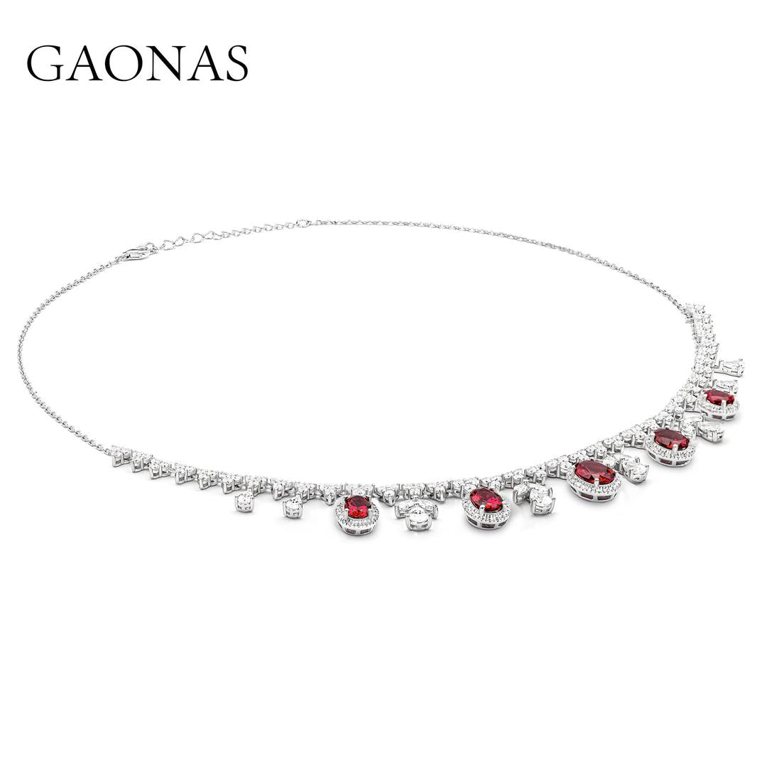 GAONAS Ruby necklace Cubic Zirconia S925 Silver Artificial woman unisex fashion luxurious jewelry Red rich creative gifts 2025 NEW RX041996-1