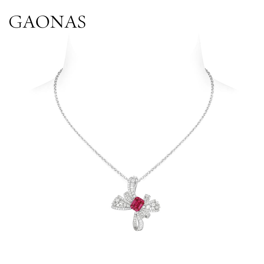 GAONAS Ruby necklace Cubic Zirconia S925 Silver Artificial woman unisex fashion luxurious jewelry Red rich creative gift 2025 NEW RX041996