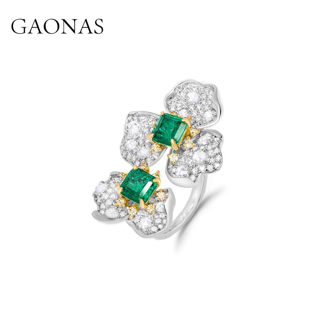 GAONAS Emerald ring Cubic Zirconia S925 Silver Artificial woman unisex fashion luxurious jewelry Green rich creative gifts 2025 NEW GJ101450