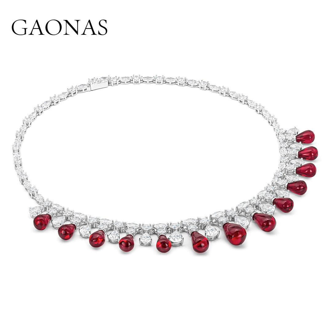 GAONAS Ruby necklace Cubic Zirconia S925 Silver Artificial woman unisex fashion luxurious jewelry Red rich creative gifts 2025 NEW RX048666