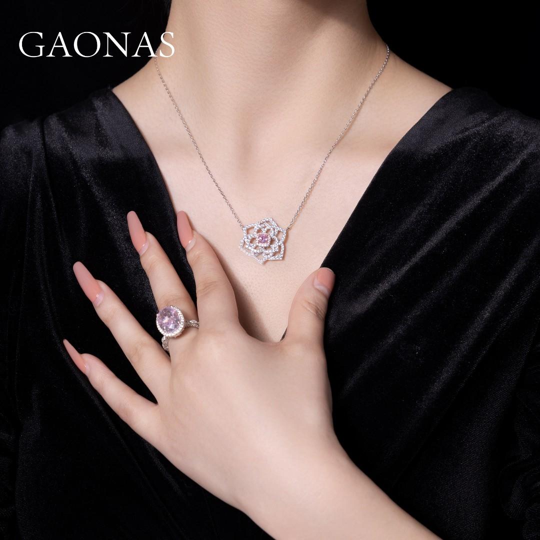 GAONAS Sakura Pink necklace Cubic Zirconia S925 Silver Artificial woman unisex fashion luxurious jewelry Pink rich creative gift 2025 NEW FX116633