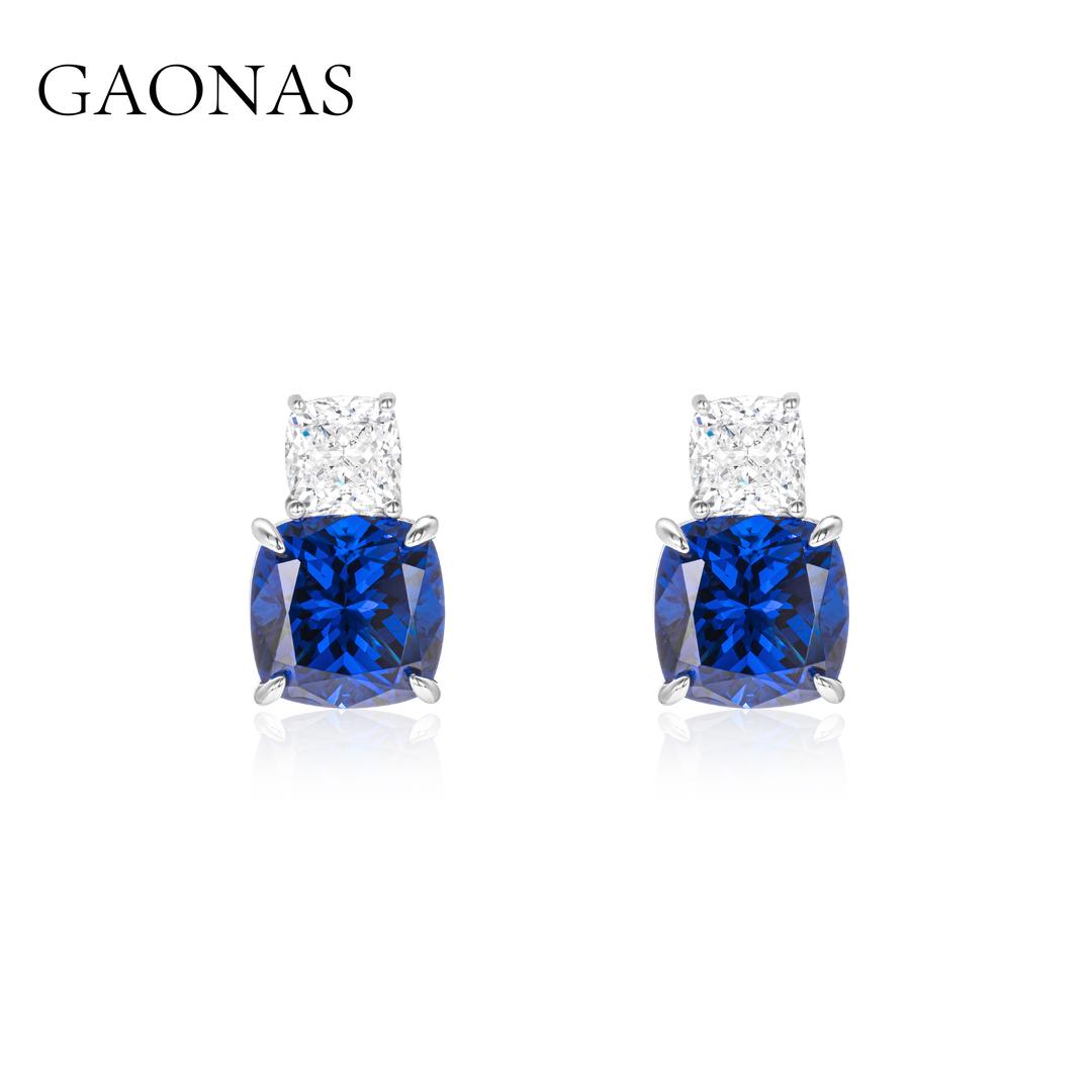 GAONAS Royalblue earring Cubic Zirconia S925 Silver Artificial woman unisex fashion luxurious jewelry Blue rich creative gifts 2025 NEW 10200EB