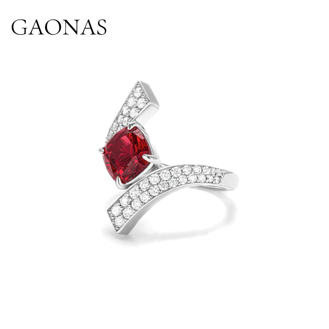 GAONAS Ruby ring Cubic Zirconia S925 Silver Artificial woman unisex fashion luxurious jewelry Red rich creative gifts 2025 NEW 10121JR