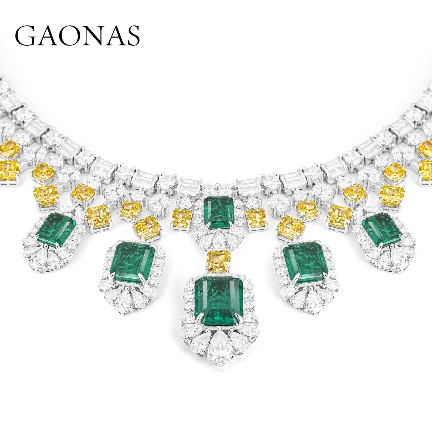 GAONAS Emerald necklace Cubic Zirconia S925 Silver Artificial woman unisex fashion luxurious jewelry Green rich creative gifts 2025 NEW 10268XG