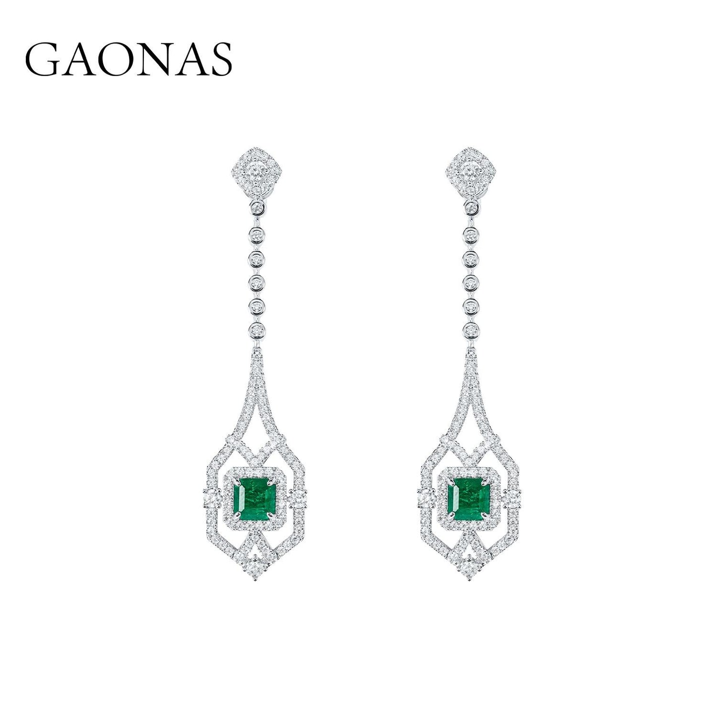 GAONAS Emerald earring Cubic Zirconia S925 Silver Artificial woman unisex fashion luxurious jewelry Green rich creative gifts 2025 NEW GE111816