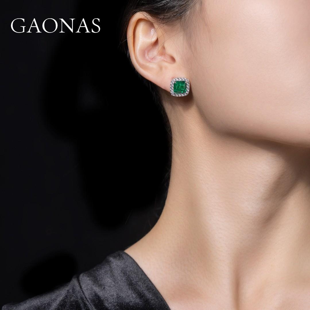 GAONAS Emerald earring Cubic Zirconia S925 Silver Artificial woman unisex fashion luxurious jewelry Green rich creative gifts 2025 NEW GE10660
