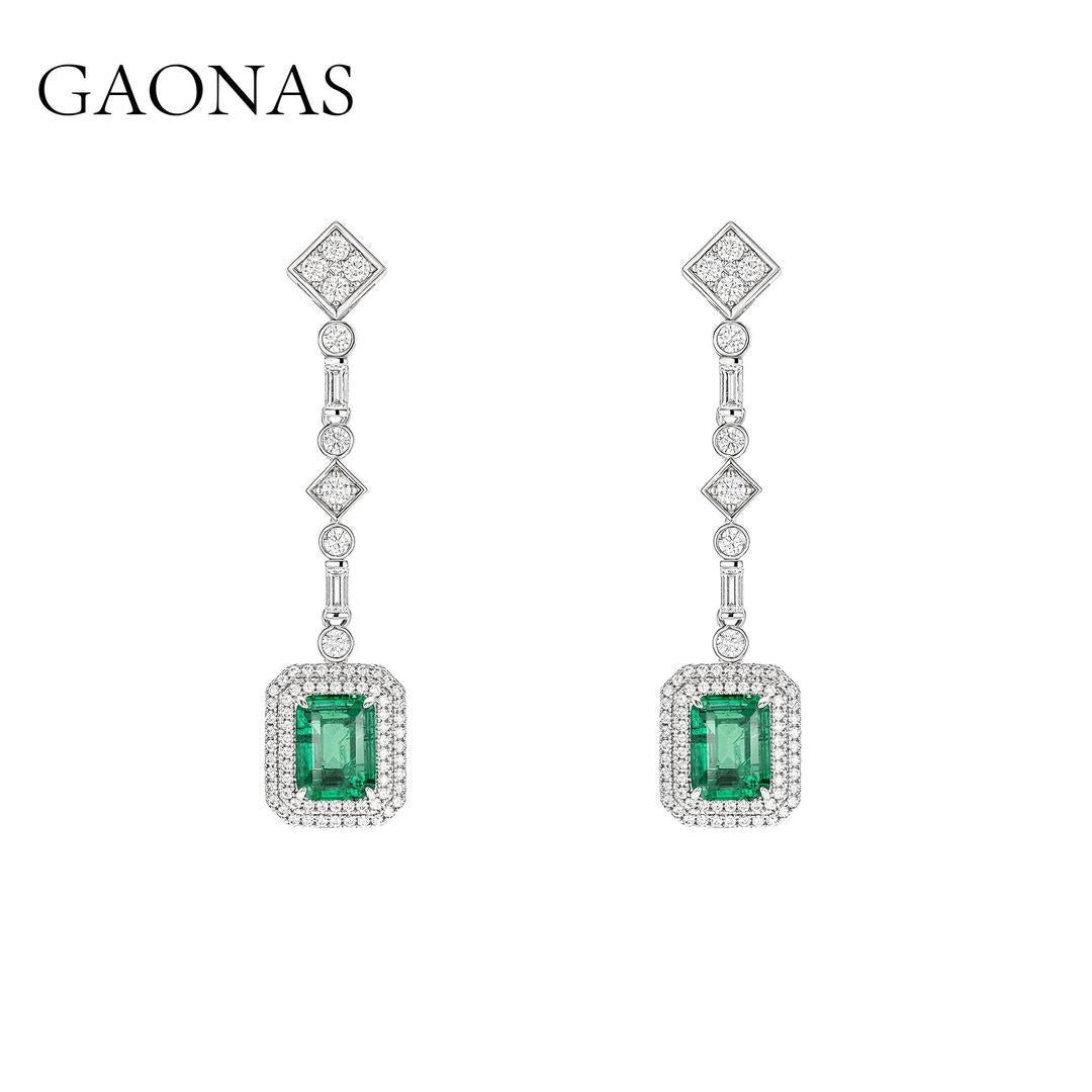 GAONAS Emerald earring Cubic Zirconia S925 Silver Artificial woman unisex fashion luxurious jewelry Green rich creative gifts 2025 NEW GE111660