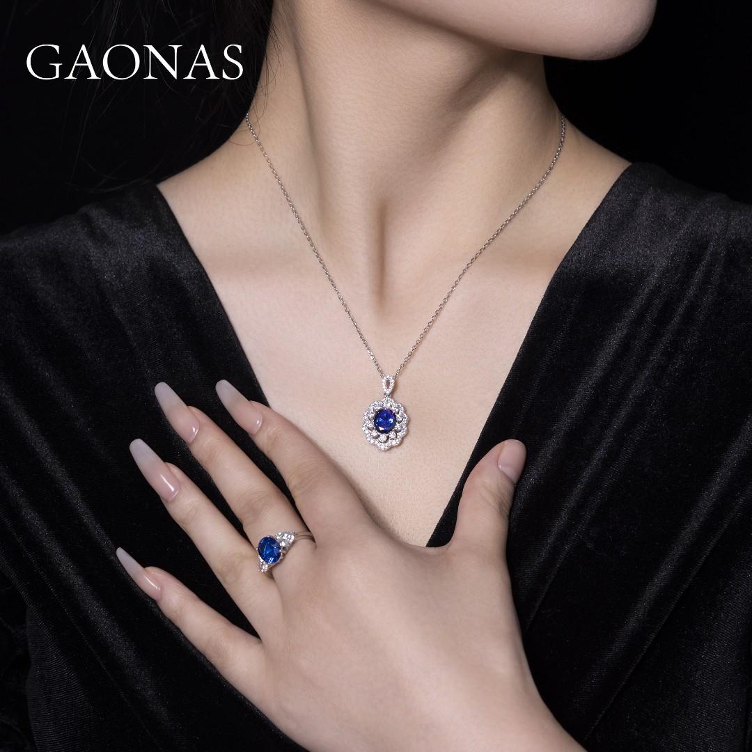 GAONAS Royalblue necklace Cubic Zirconia S925 Silver Artificial woman unisex fashion luxurious jewelry Blue rich creative gift 2025 NEW BX12630