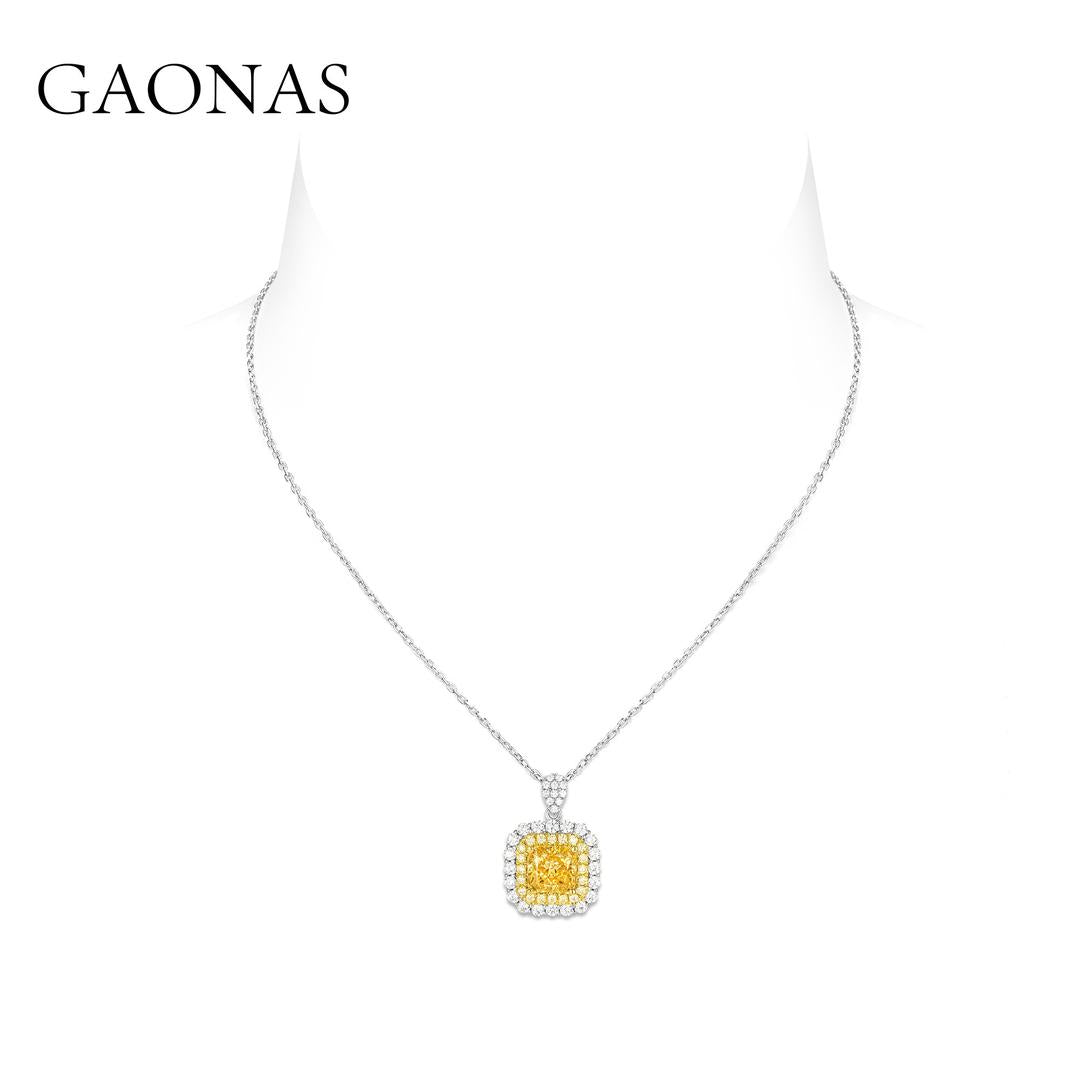GAONAS Fancy Vivid Yellow necklace Cubic Zirconia S925 Silver Artificial woman unisex fashion luxurious jewelry Yellow rich creative gifts 2025 NEW YX041600
