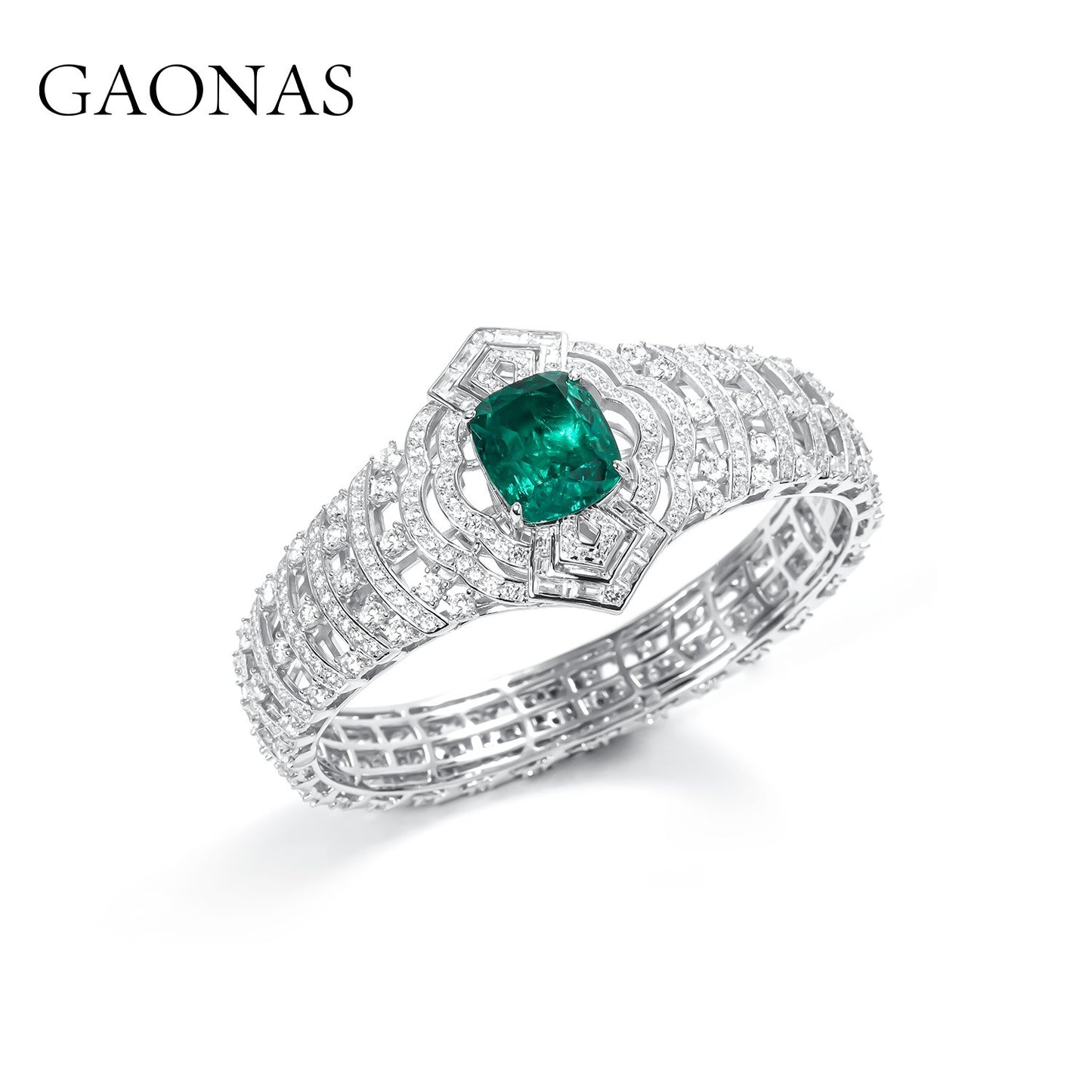 GAONAS Emerald bracelet Cubic Zirconia S925 Silver Artificial woman unisex fashion luxurious jewelry Green rich creative gifts 2025 NEW GS116000