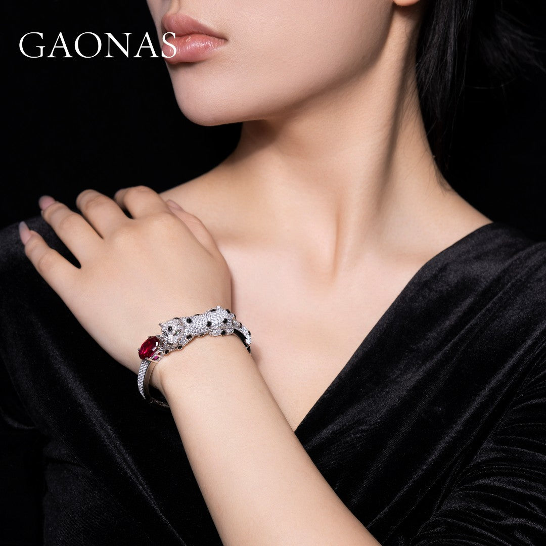 GAONAS Ruby bracelet Cubic Zirconia S925 Silver Artificial woman unisex fashion luxurious jewelry Red rich creative gifts 2025 NEW RJ115833