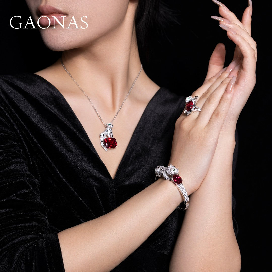 GAONAS Ruby bracelet Cubic Zirconia S925 Silver Artificial woman unisex fashion luxurious jewelry Red rich creative gifts 2025 NEW RJ115833
