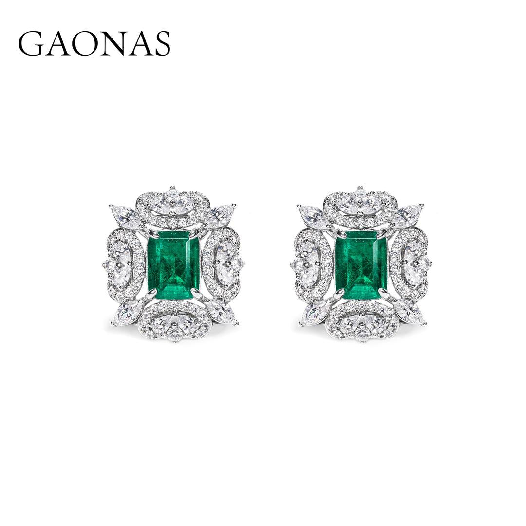GAONAS Emerald earring Cubic Zirconia S925 Silver Artificial woman unisex fashion luxurious jewelry Green rich creative gifts 2025 NEW GE041080