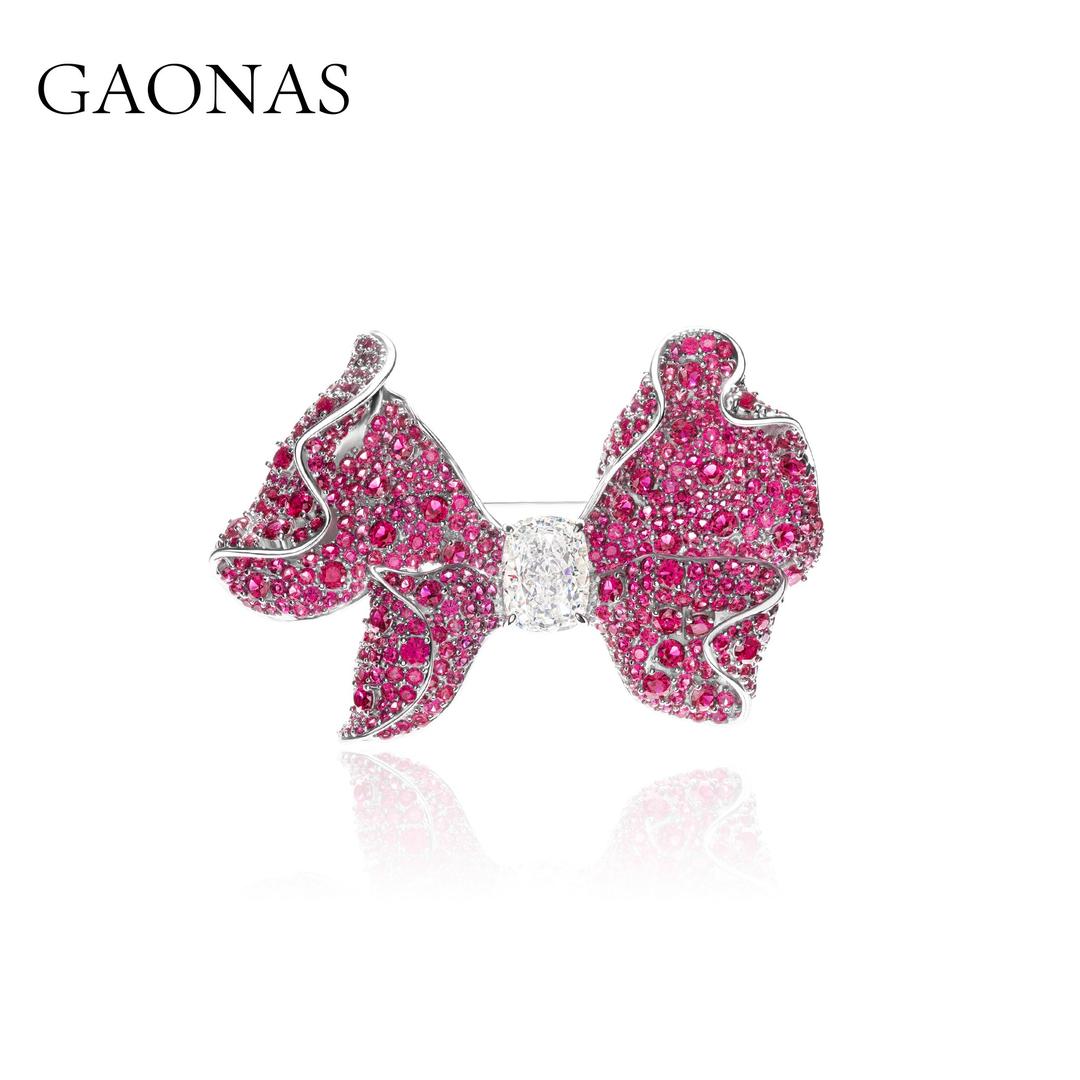 GAONAS Ruby brooch Cubic Zirconia S925 Silver Artificial woman unisex fashion luxurious jewelry Red rich creative gifts 2025 NEW FZ49333