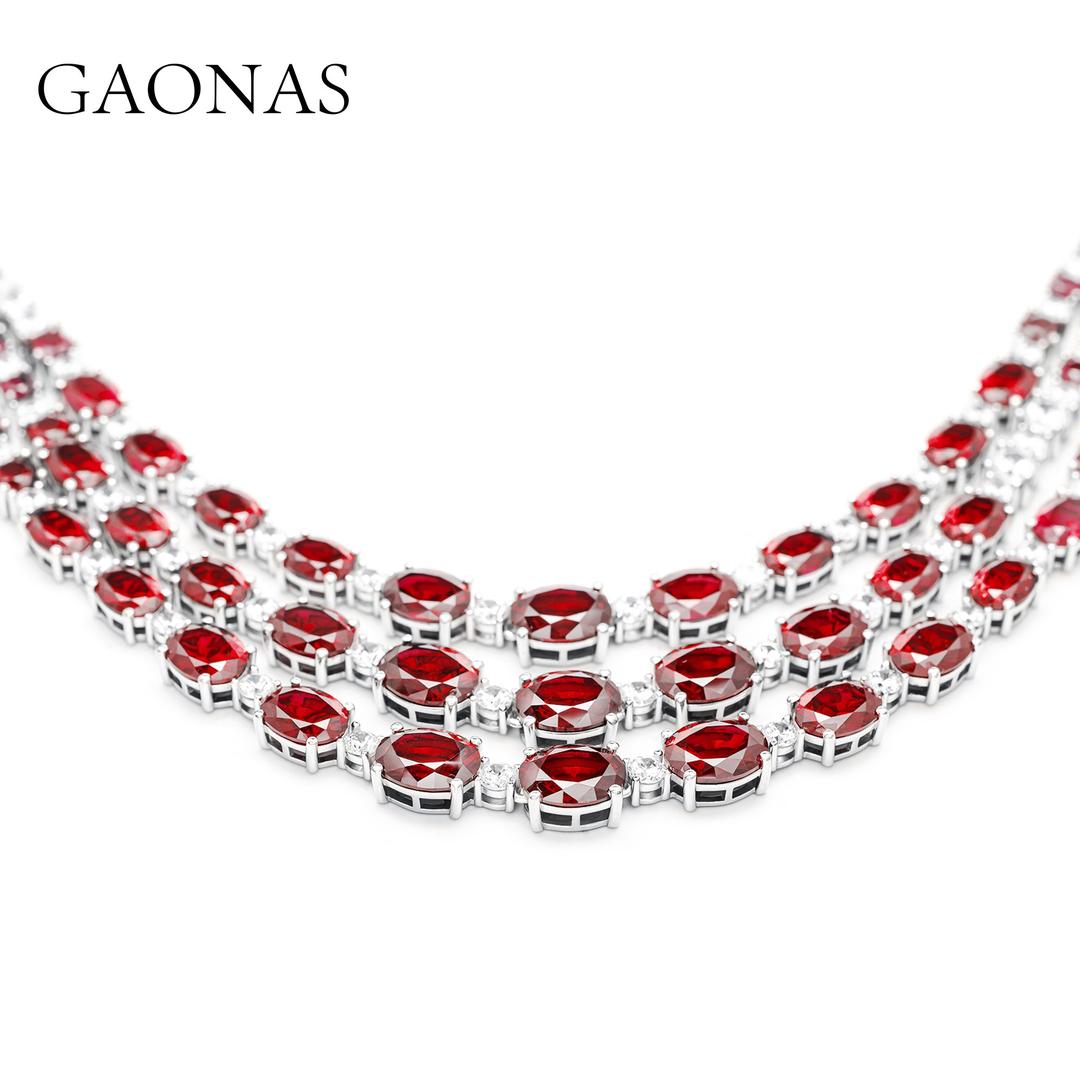 GAONAS Ruby necklace Cubic Zirconia S925 Silver Artificial woman unisex fashion luxurious jewelry Red rich creative gifts 2025 NEW RX121933