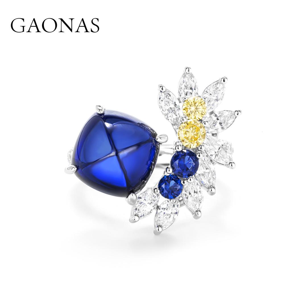 GAONAS Royalblue ring Cubic Zirconia S925 Silver Artificial woman unisex fashion luxurious jewelry Blue rich creative gifts 2025 NEW BJ121330-1