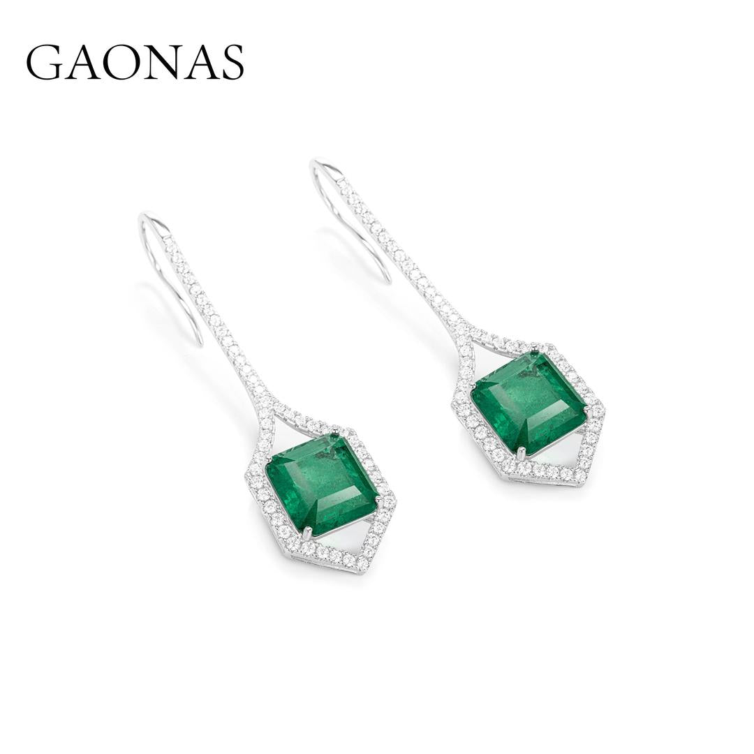 GAONAS Emerald earring Cubic Zirconia S925 Silver Artificial woman unisex fashion luxurious jewelry Green rich creative gifts 2025 NEW BE052863