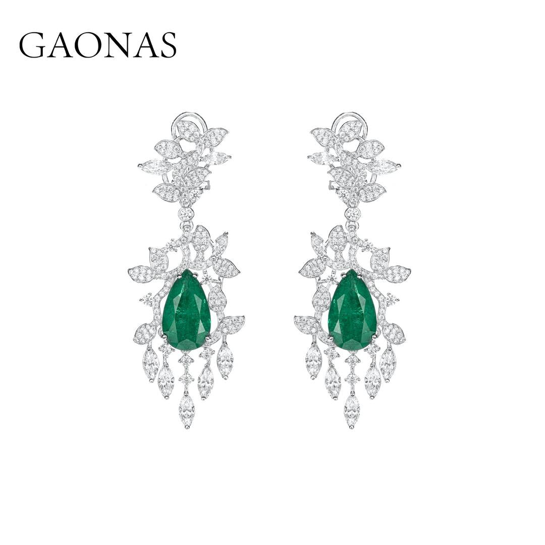 GAONAS Emerald earring Cubic Zirconia S925 Silver Artificial woman unisex fashion luxurious jewelry Green rich creative gifts 2025 NEW GE112966
