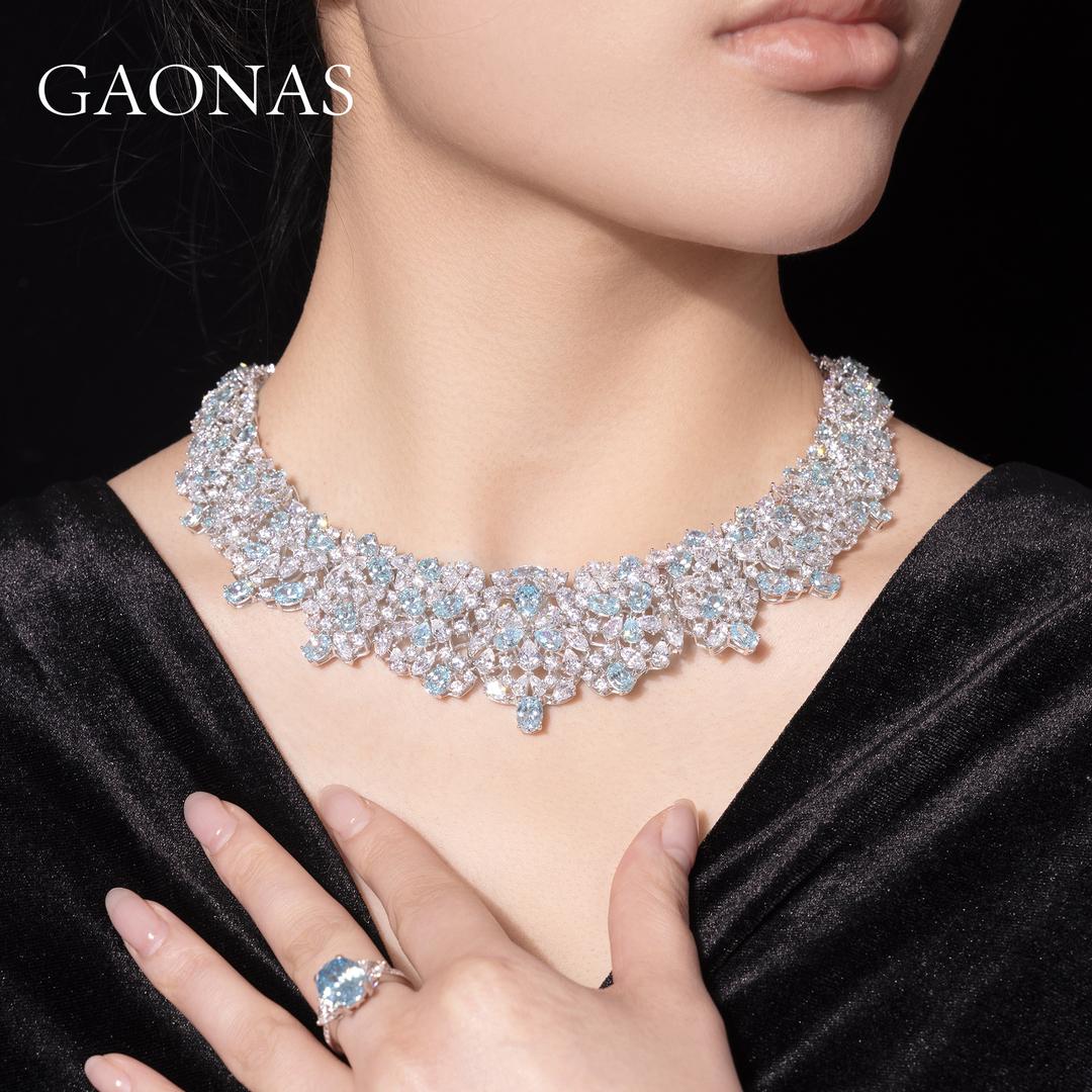 GAONAS Paraiba necklace Cubic Zirconia S925 Silver Artificial woman unisex fashion luxurious jewelry Blue rich creative gifts 2025 NEW PL076800