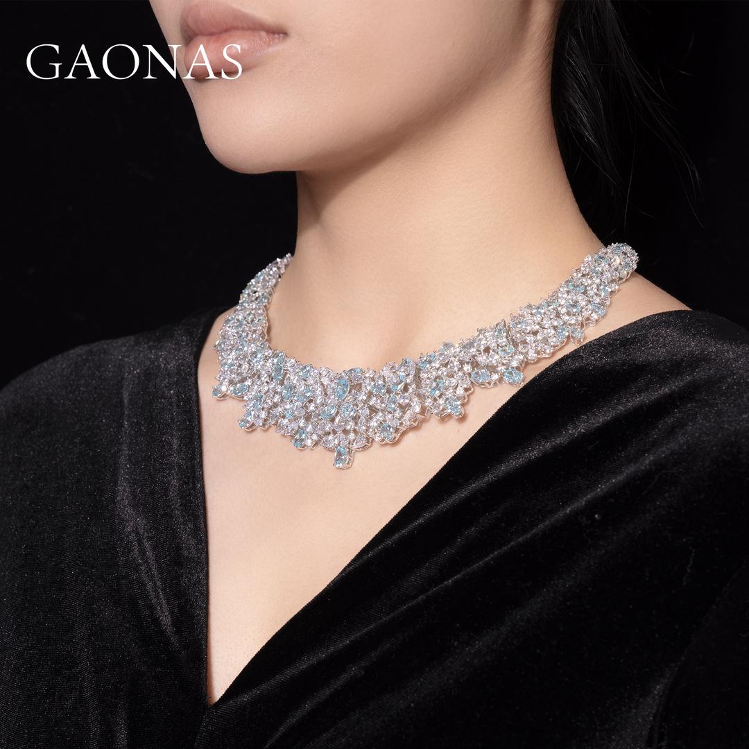 GAONAS Paraiba necklace Cubic Zirconia S925 Silver Artificial woman unisex fashion luxurious jewelry Blue rich creative gifts 2025 NEW PL076800