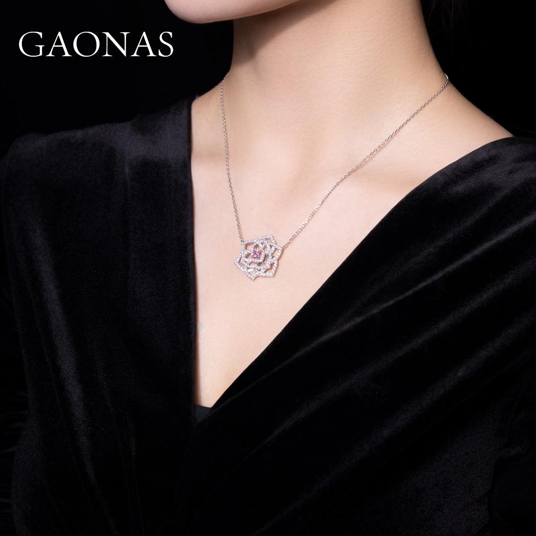 GAONAS Sakura Pink necklace Cubic Zirconia S925 Silver Artificial woman unisex fashion luxurious jewelry Pink rich creative gift 2025 NEW FX116633