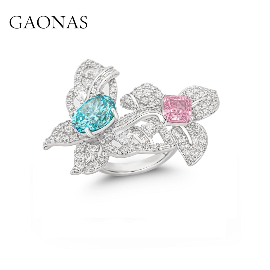 GAONAS Paraiba ring Cubic Zirconia S925 Silver Artificial woman unisex fashion luxurious jewelry Blue rich creative gifts 2025 NEW 10105JPL